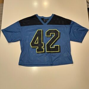 Urban Outfitters blue, black and yellow mesh short sleeve jersey